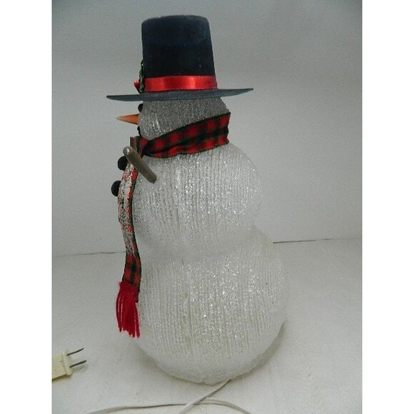 Vintage 13" Light Up Snowman w/Top Hat & Wreath Stick Arms & Scarf - Picture 5 of 12